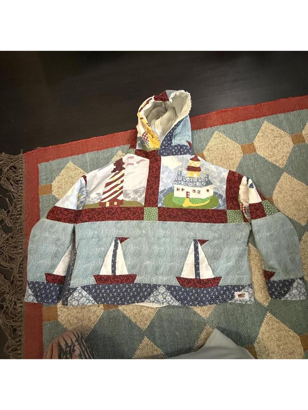 Handmade custom nautical quilted sweatshirt hoodie sailboat lighthouse